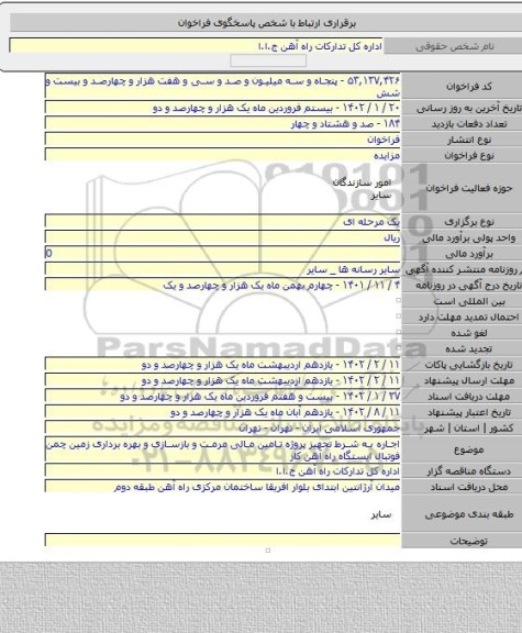 مزایده, اجاره به شرط تجهیز پروژه تامین مالی مرمت و بازسازی و بهره برداری زمین چمن فوتبال ایستگاه راه آهن کار