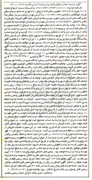 مزایده ششدانگ یکدستگاه خودروی سواری پراید