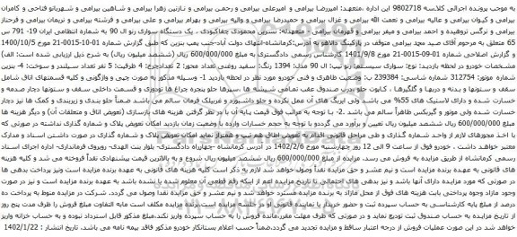 آگهی مزایده یک دستگاه سواری رنو ال 90
