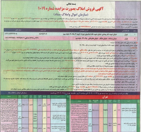 مزایده فروش املاک 