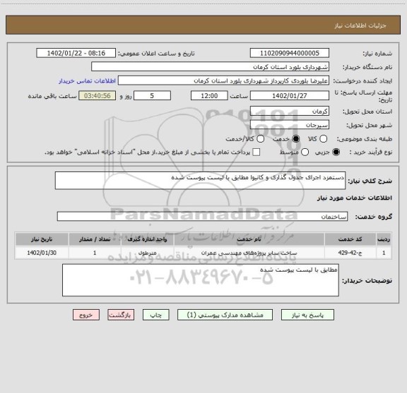 استعلام دستمزد اجرای جدول گذاری و کانیوا مطابق با لیست پیوست شده