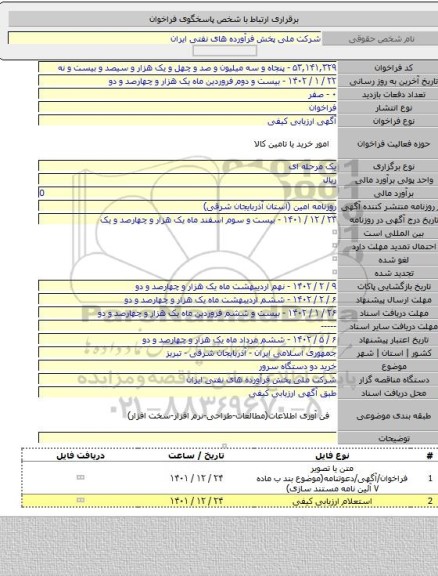 مناقصه, خرید دو دستگاه سرور