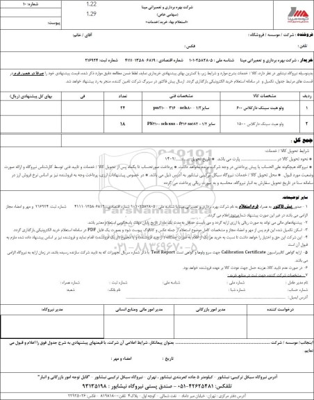 استعلام ولو هیت سینک دار کلاس 600 و...