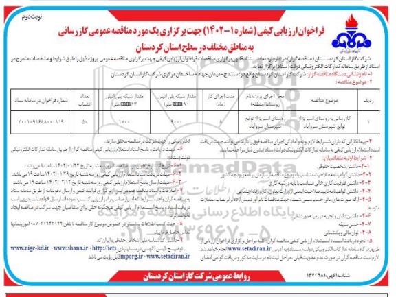 فراخوان ارزیابی کیفی گازرسانی به مناطق مختلف ...
