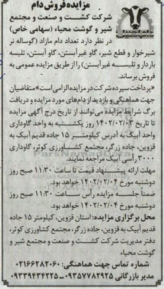 مزایده فروش دام