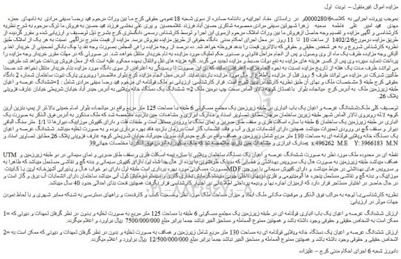 مزایده فروش ششدانگ عرصه و اعیان یک باب انباری
