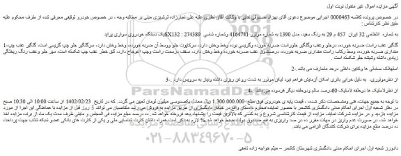 مزایده فروش یک دستگاه خودروی سواری پرایدSX132