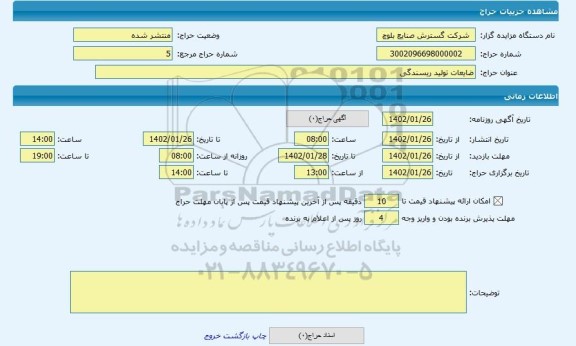 مزایده ، ضایعات تولید ریسندگی