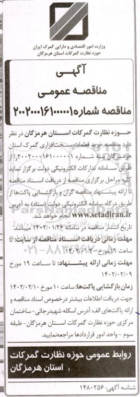 مناقصه خرید قطعات سخت افزاری