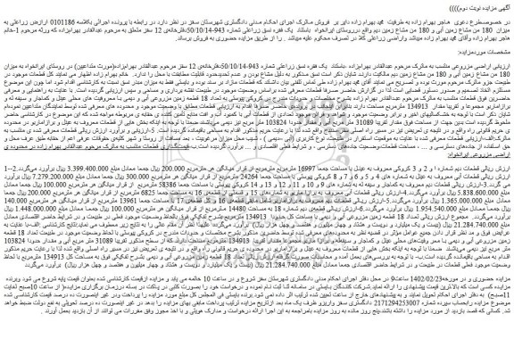 مزایده فروش اراضی زراعتی به میزان 180 من مشاع زمین آبی و 180 من مشاع زمین دیم