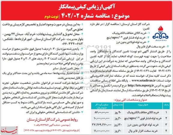 مناقصه خرید کالای حفاظت الکترونیک .... نوبت دوم