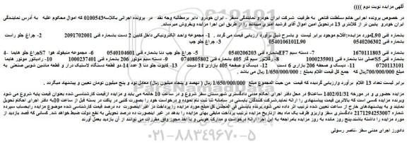 مزایده فروش مجموعه واحد الکترونیکی داخل کابین 2 دست و...