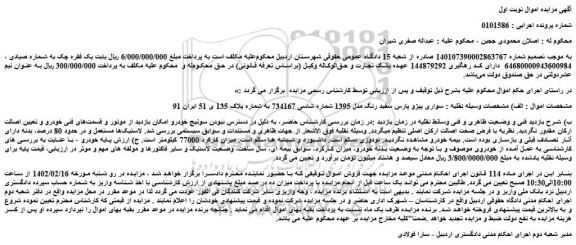 مزایده فروش سواری پژو پارس سفید رنگ مدل 1395 