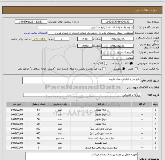 استعلام بازو چراغ خیابانی مدل کارون