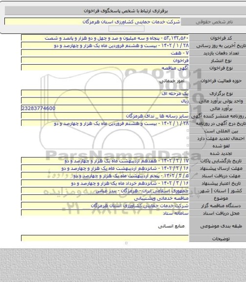 مناقصه, مناقصه خدماتی وپشتیبانی