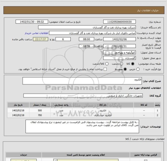 استعلام الکترود