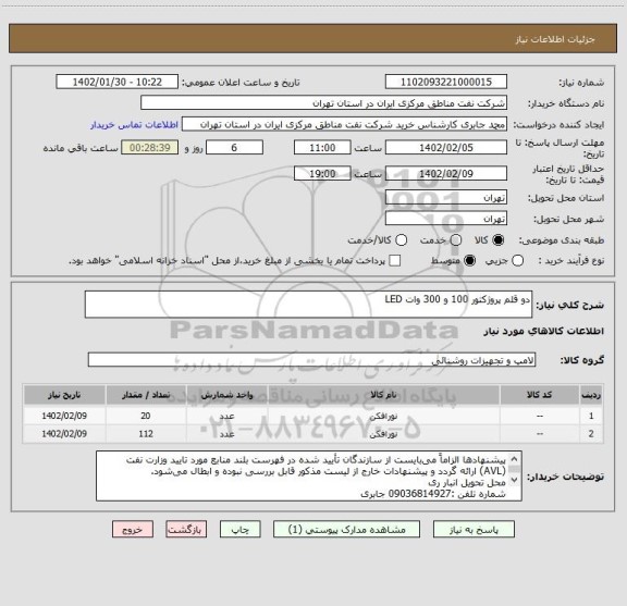 استعلام دو قلم پروژکتور 100 و 300 وات LED