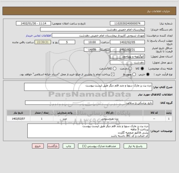 استعلام درن پت رز مارک سوپا و چند قلم دیگر طبق لیست پیوست