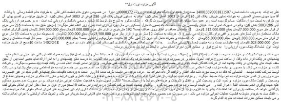 مزایده فروش پلاک ثبتی 286 فرعی از 5003 اصلی