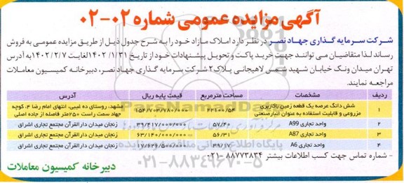 مزایده فروش املاک مازاد