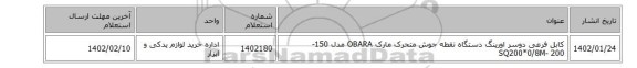 کابل ‎فرعی دوسر اورینگ‏ دستگاه نقطه جوش متحرک مارک OBARA مدل 150-SQ200*0/8M-  200