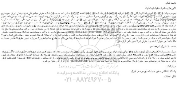 مزایده فروش تعداد دویست و هفتاد عدد خازن کتابی فشار قوی با بدنه فلزی ساخت انگلستان برند ABB سوئد