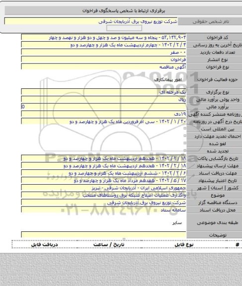 مناقصه, واگذاری عملیات اصلاح شبکه برق روستاهای منتخب
