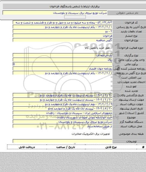 مناقصه, خرید انواع پایه بتونی تحویا در شهرستان زاهدان