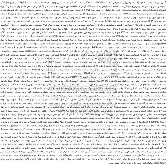 مزایده ششدانگ یک دستگاه آپارتمان مسکونی