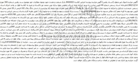 مزایده شش دانگ پلاک 102 فرعی از 20 اصلی بخش 6