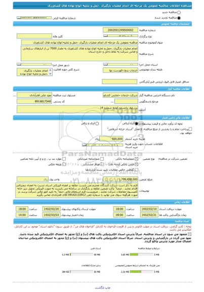 مناقصه، مناقصه عمومی یک مرحله ای انجام عملیات بارگیری ،حمل،و تخلیه انواع نهاده های کشاورزی