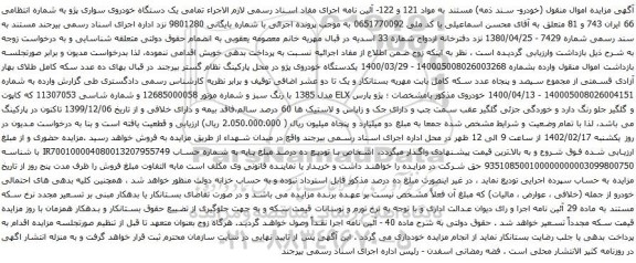 مزایده خودروی سواری پژو