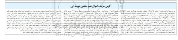 مزایده فروش سه دانگ مشاع از ششدانگ پلاک ثبتی 38/10482 بخش 1 