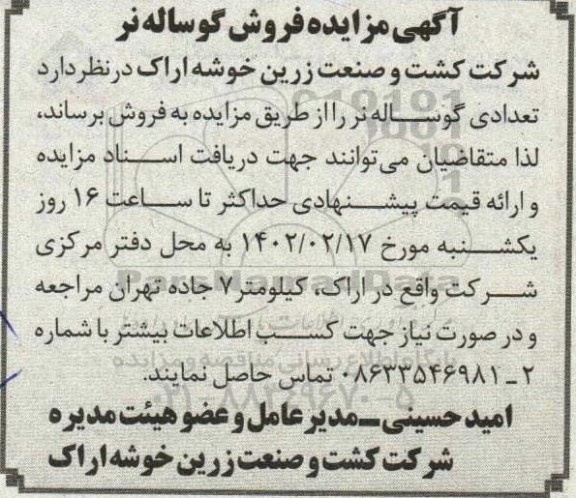 مزایده فروش گوساله نر  