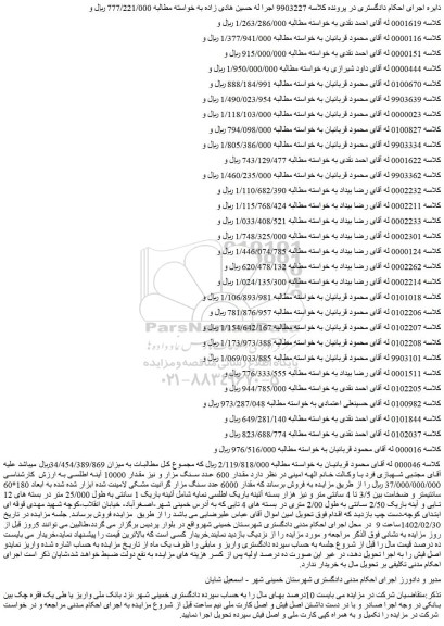 مزایده فروش مقدار 600 عدد سنگ مزار و نیز مقدار 10000 آینه اطلسی 