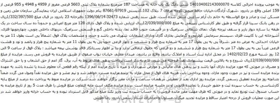 آگهی مزایده شش دانگ یک باب خانه به مساحت 187 مترمربع بشماره پلاک ثبتی 5603 فرعی مفروز از 4959 و 4948 و 955 فرعی از 159 اصلی