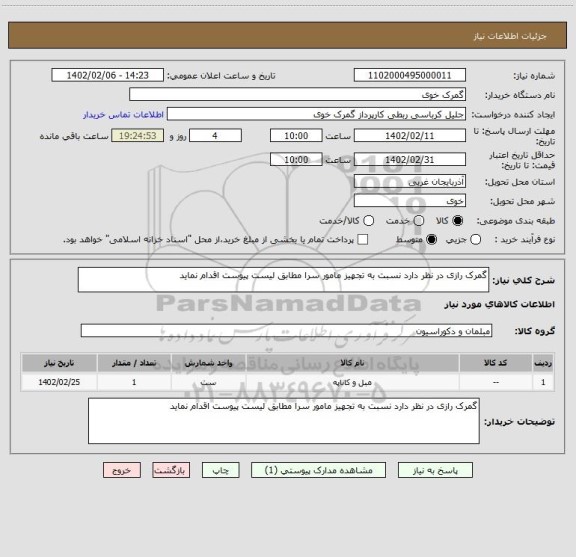 استعلام گمرک رازی در نظر دارد نسبت به تجهیز مامور سرا مطابق لیست پیوست اقدام نماید