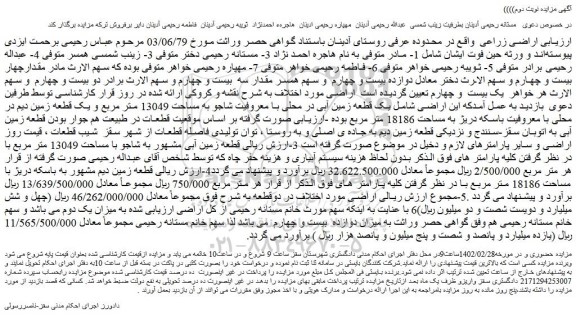 مزایده فروش اراضی زراعی