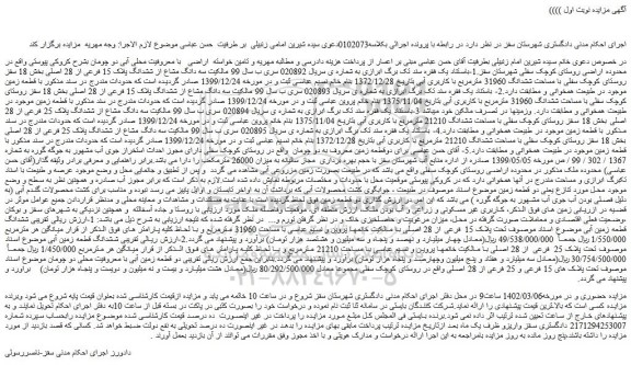 مزایده فروش سه دانگ مشاع از ششدانگ پلاک 15 فرعی از 28 اصلی
