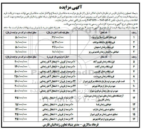 مزایده اجاره اماکن
