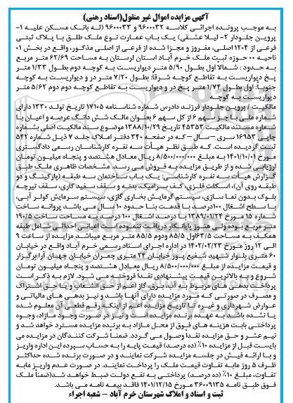 مزایده ملک با پلاک ثبتی فرعی از 1204 اصلی
