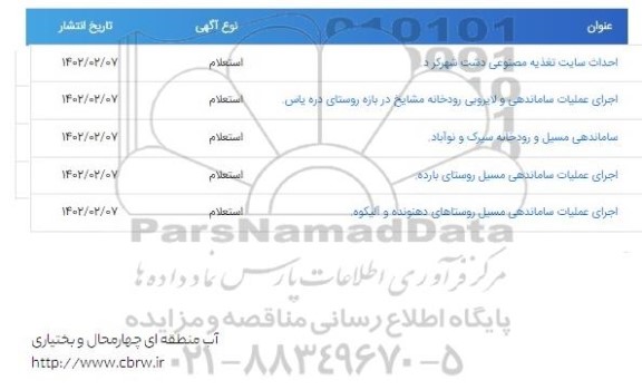 استعلام احداث سایت تغذیه مصنوعی  ...