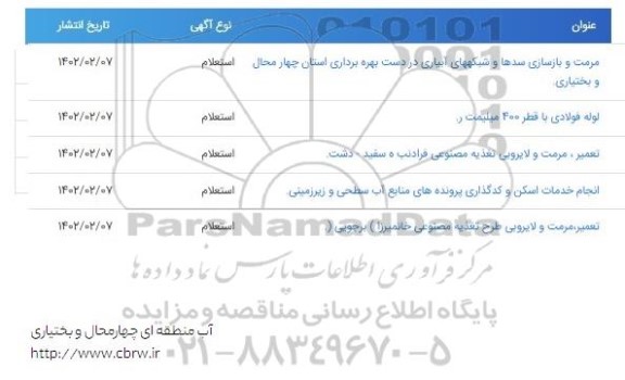 استعلام مرمت و بازسازی سدها و شبکه های آبیاری ...
