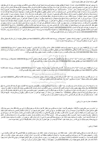 مزایده فروش 22 قطعه زمین مزروعی به مجموع مساحت 14/895 هکتار