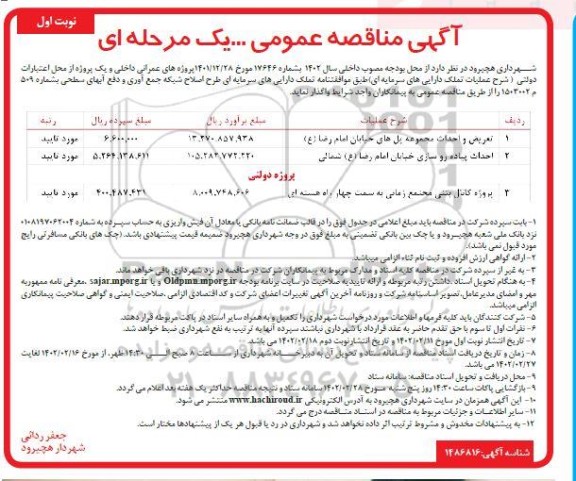 مناقصه تعریض و احداث مجموعه پل های ...