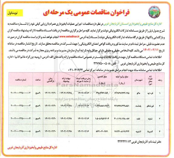  مناقصه اجرایی عملیات آبخیزداری