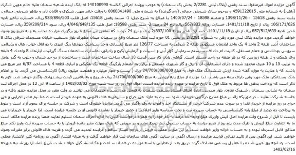 آگهی مزایده ملک