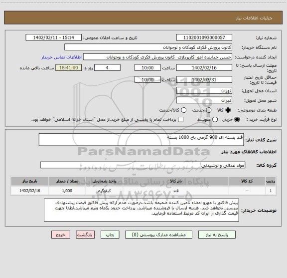 استعلام قند بسته ای 900 گرمی باخ 1000 بسته