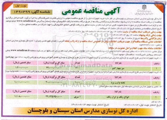 مناقصه خرید تجهیزات 