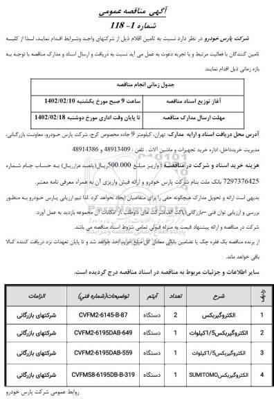 مناقصه الکتروگیربکس.....